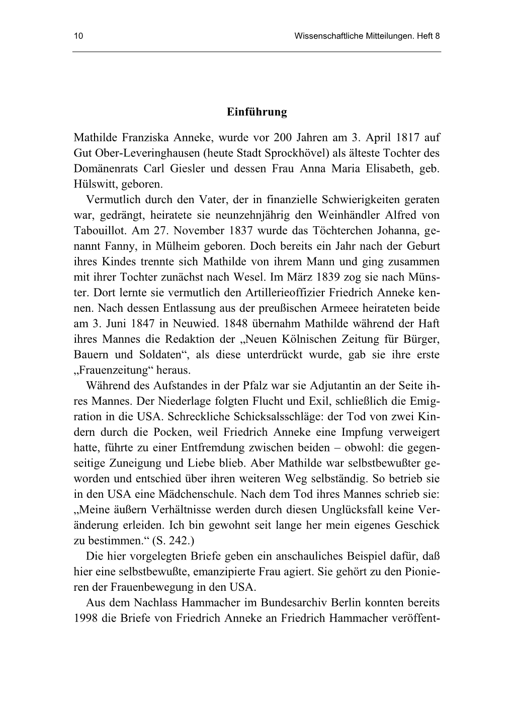 Erhard Kiehnbaum Mathilde Franziska Anneke Wissenschaftliche Mitteilungen. Heft 8