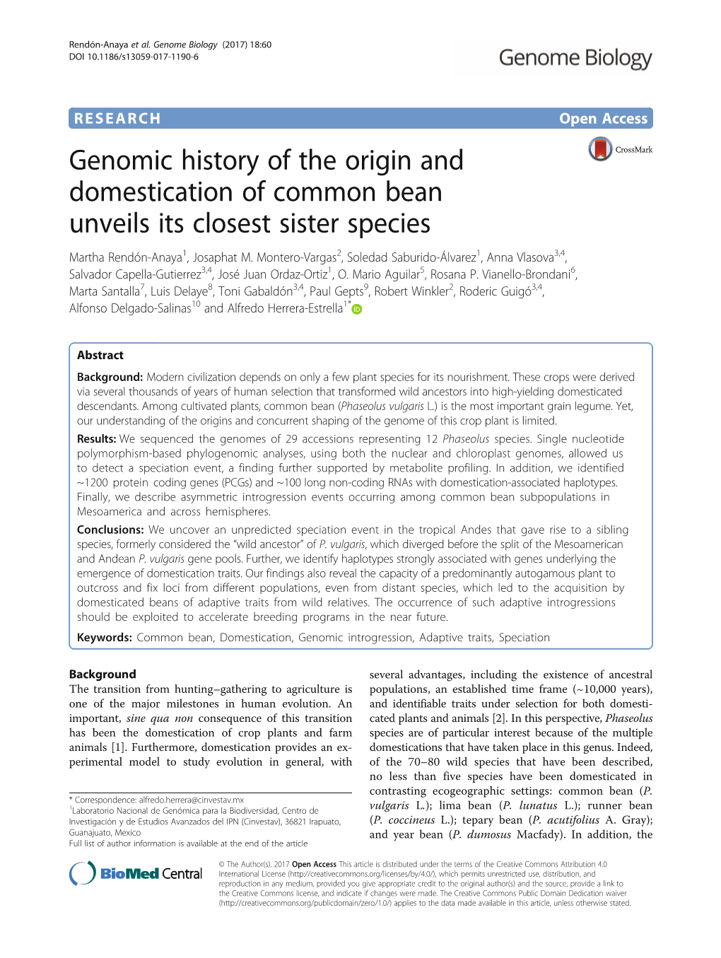 Genomic History of the Origin and Domestication of Common Bean Unveils Its Closest Sister Species Martha Rendón-Anaya1, Josaphat M