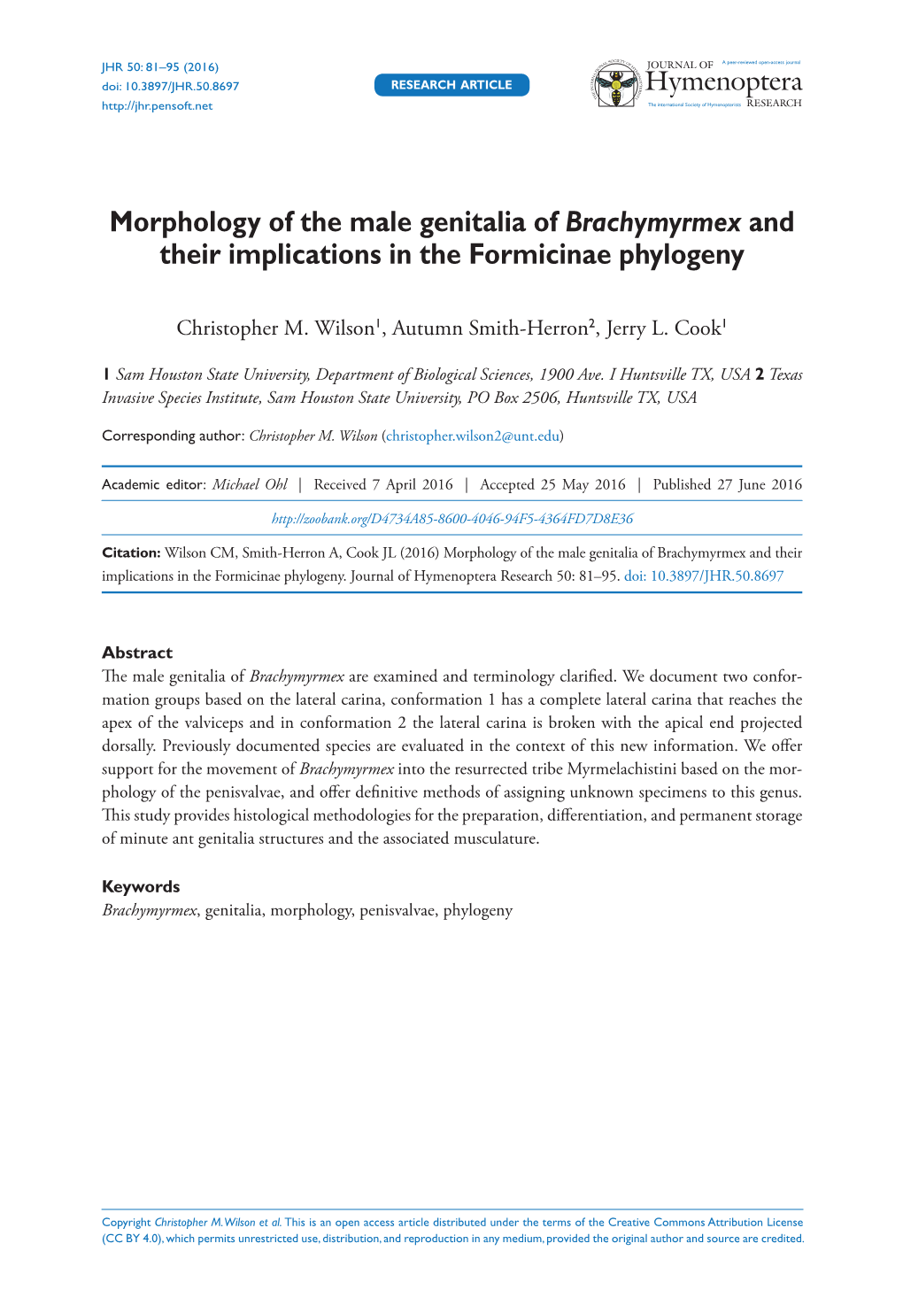 Morphology of the Male Genitalia of Brachymyrmex and Their Implications