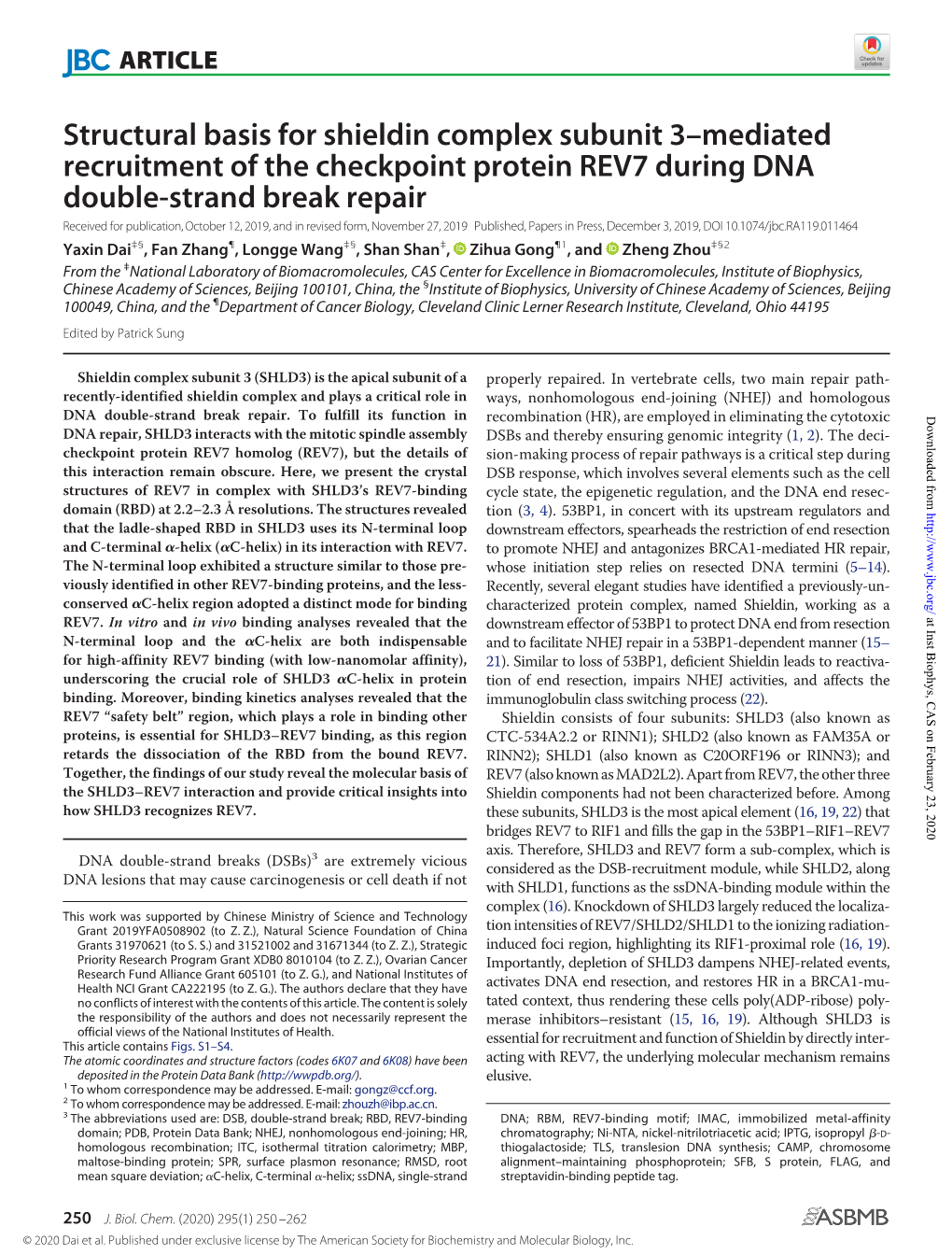 Structural Basis for Shieldin Complex Subunit 3–Mediated Recruitment Of