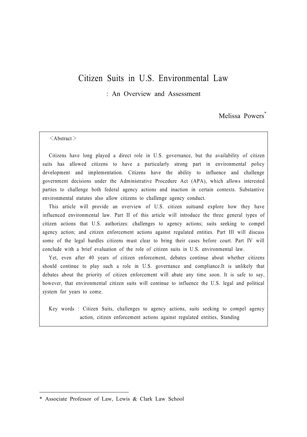 Citizen Suits in U.S. Environmental Law
