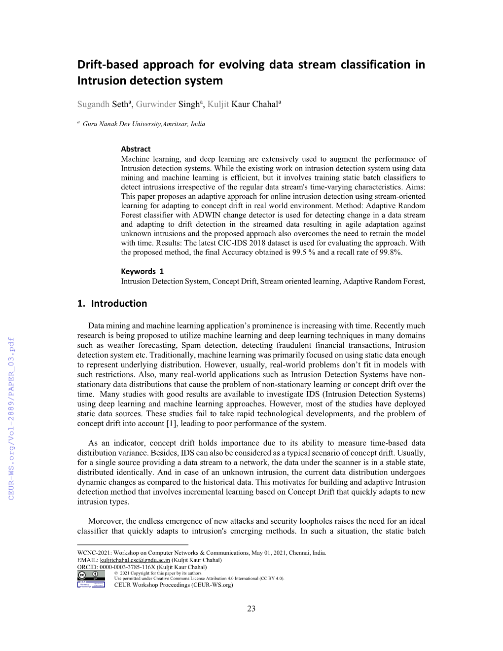 Drift-Based Approach for Evolving Data Stream Classification in Intrusion Detection System