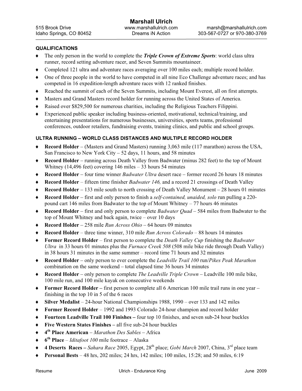 Marshall Ulrich Resume