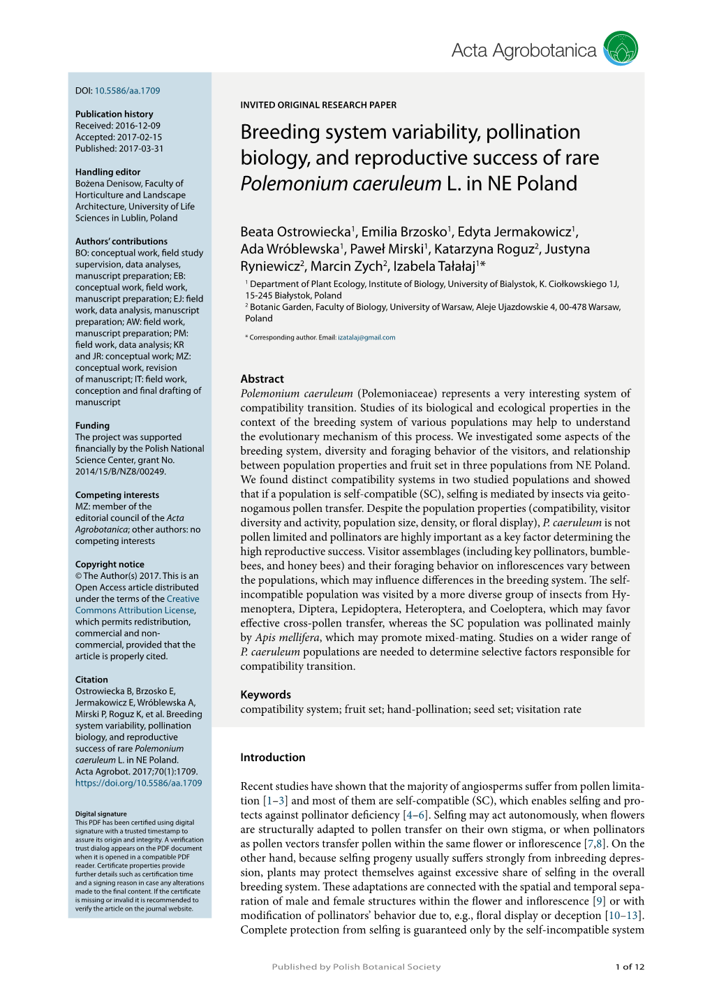 Breeding System Variability, Pollination Biology, and Reproductive Success