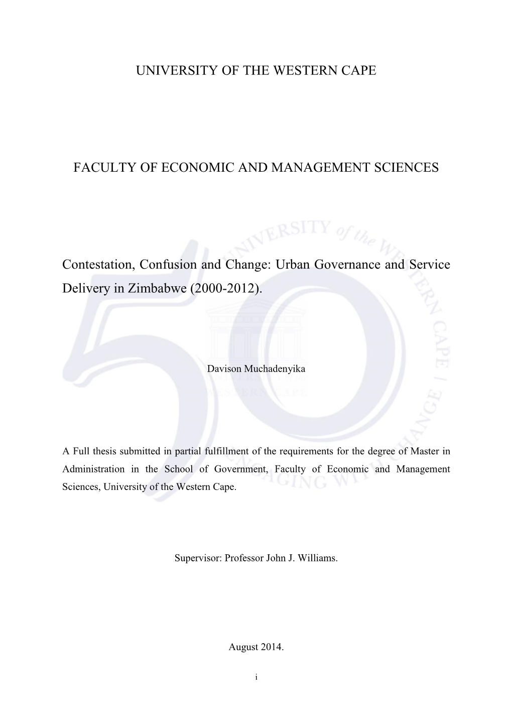 Urban Governance and Service Delivery in Zimbabwe (2000-2012)