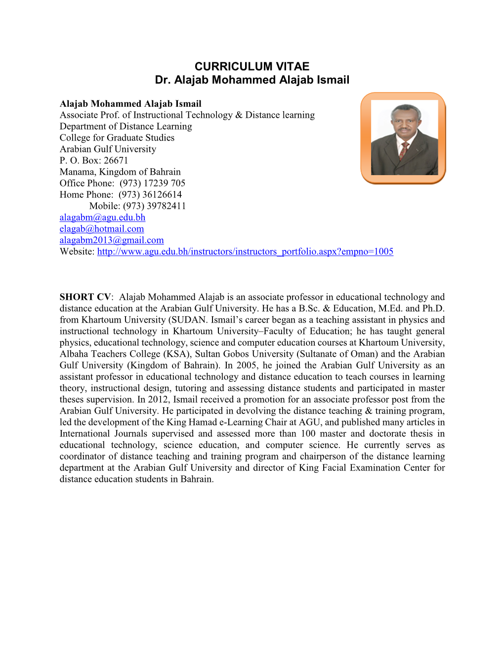 CURRICULUM VITAE Dr. Alajab Mohammed Alajab Ismail