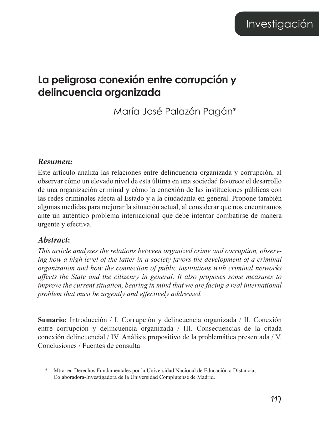 La Peligrosa Conexión Entre Corrupción Y Delincuencia Organizada María José Palazón Pagán*