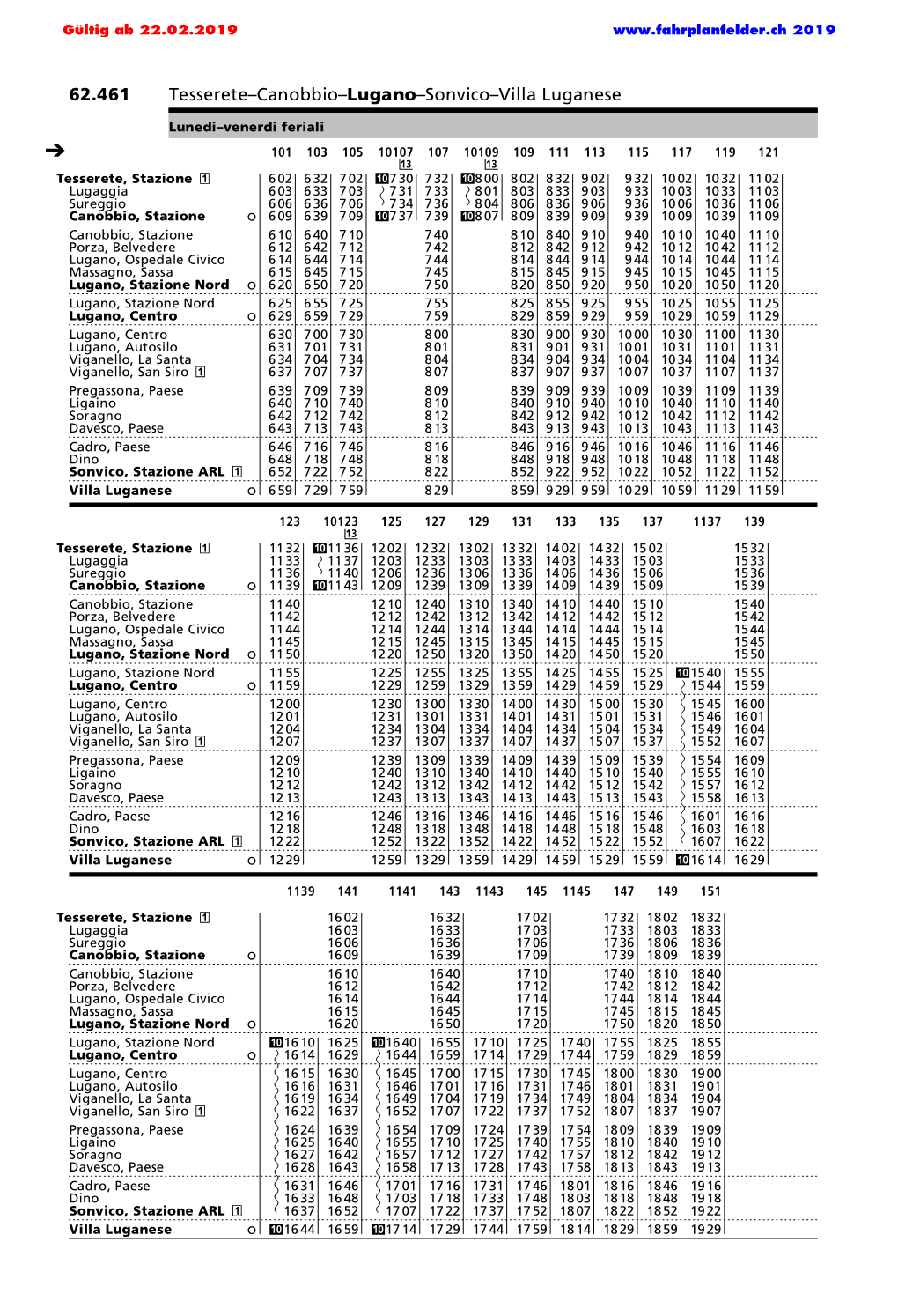 62.461 Tesserete–Canobbio–Lugano–Sonvico–Villa Luganese Ì