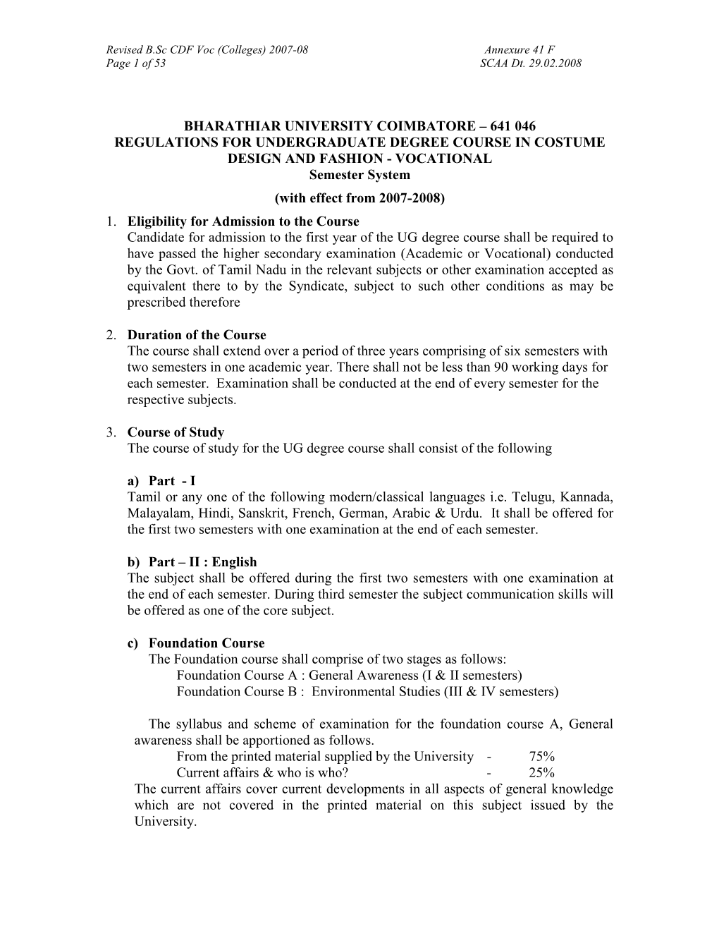 Revised B.Sc CDF Voc Colleges 2007-08