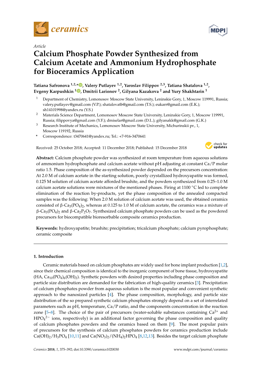 Calcium Phosphate Powder Synthesized from Calcium Acetate and Ammonium Hydrophosphate for Bioceramics Application