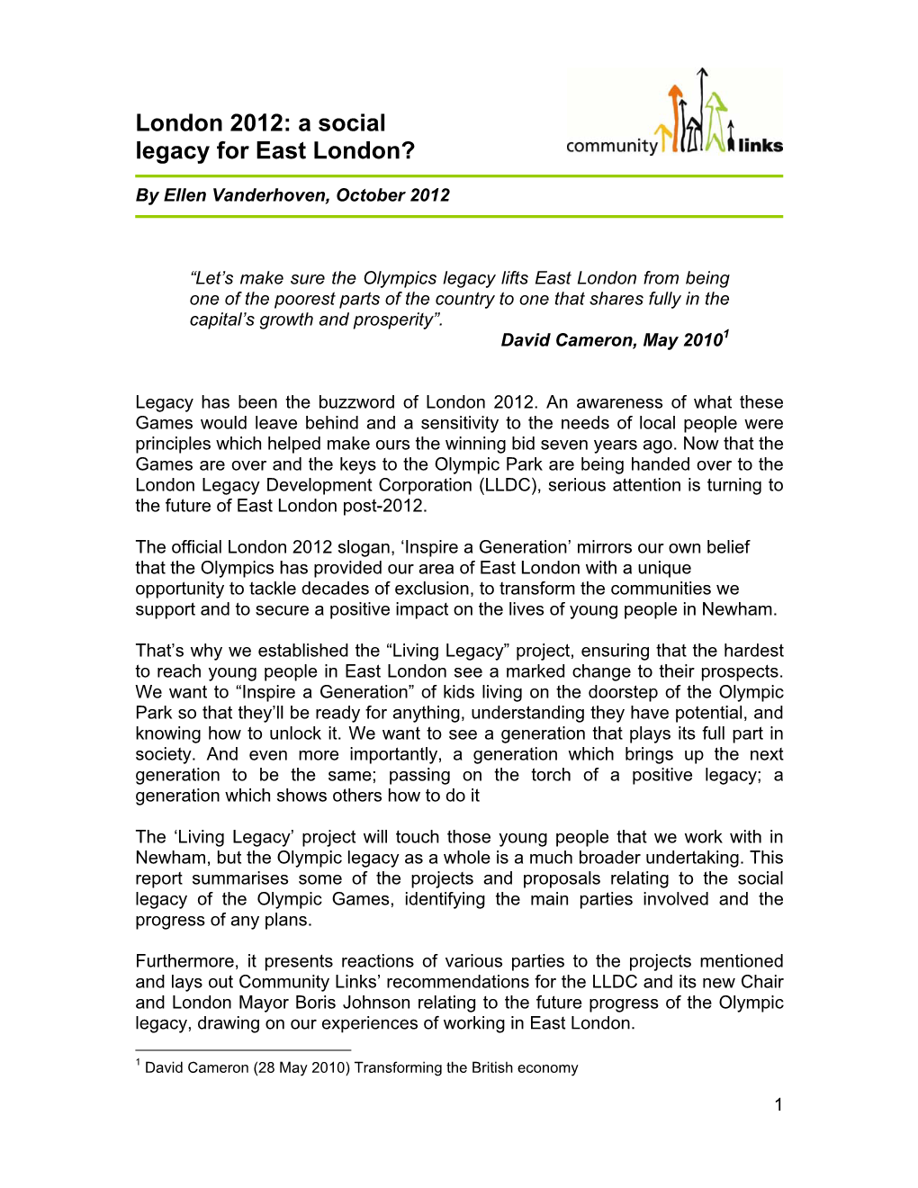 London 2012: a Social Legacy for East London?