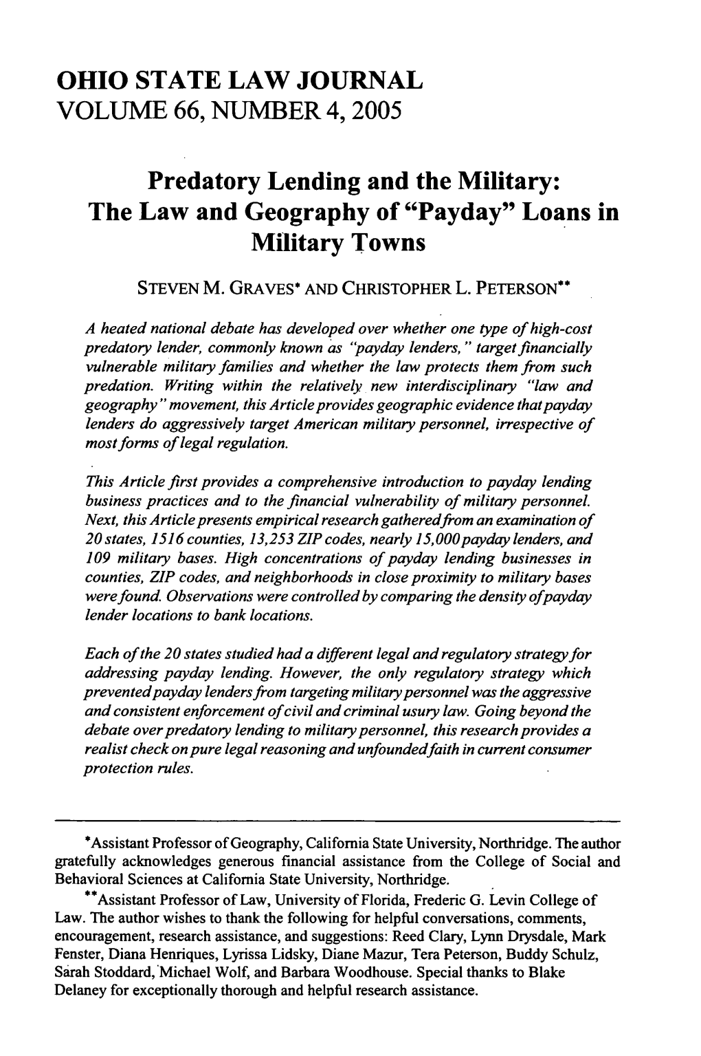 Predatory Lending and the Military: the Law and Geography of 