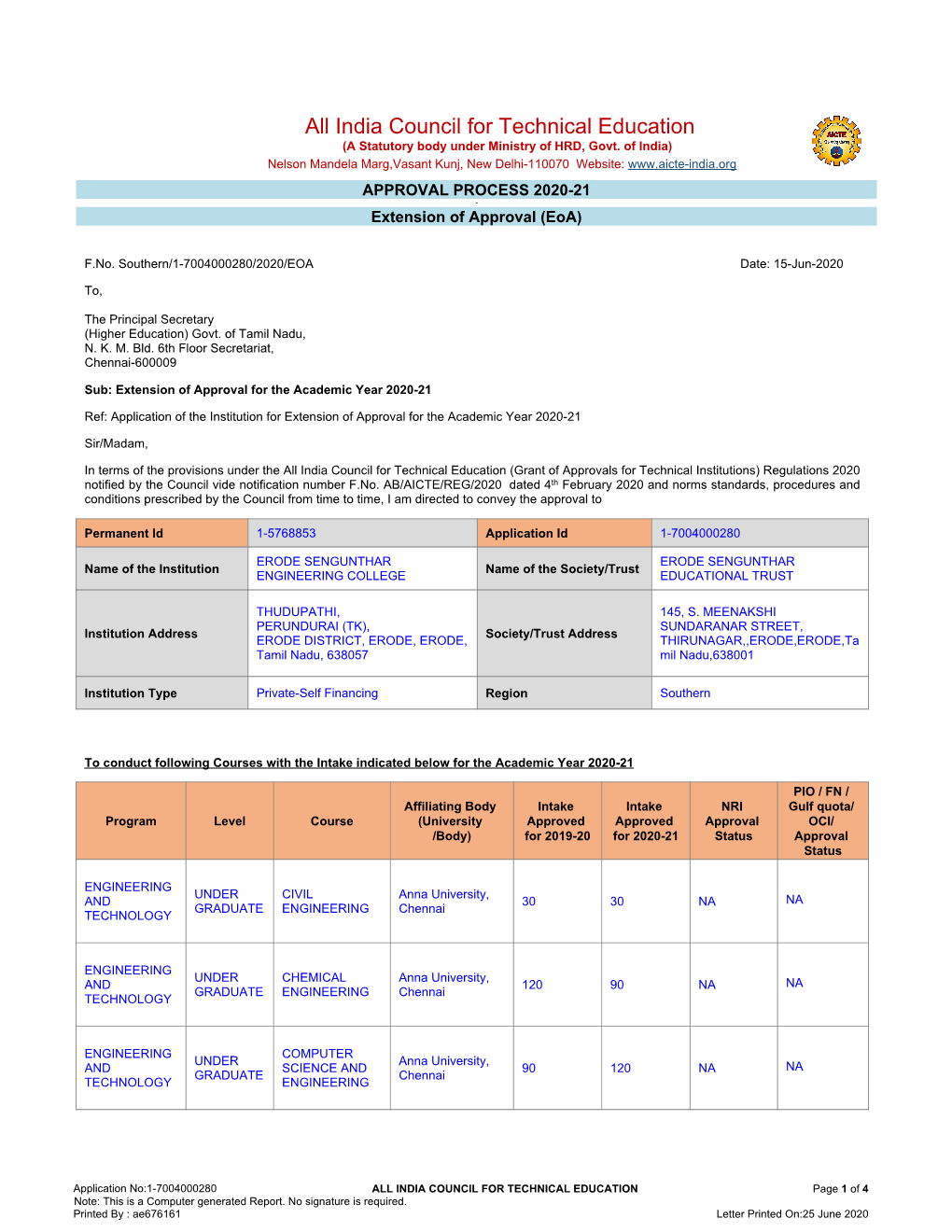 All India Council for Technical Education (A Statutory Body Under Ministry of HRD, Govt