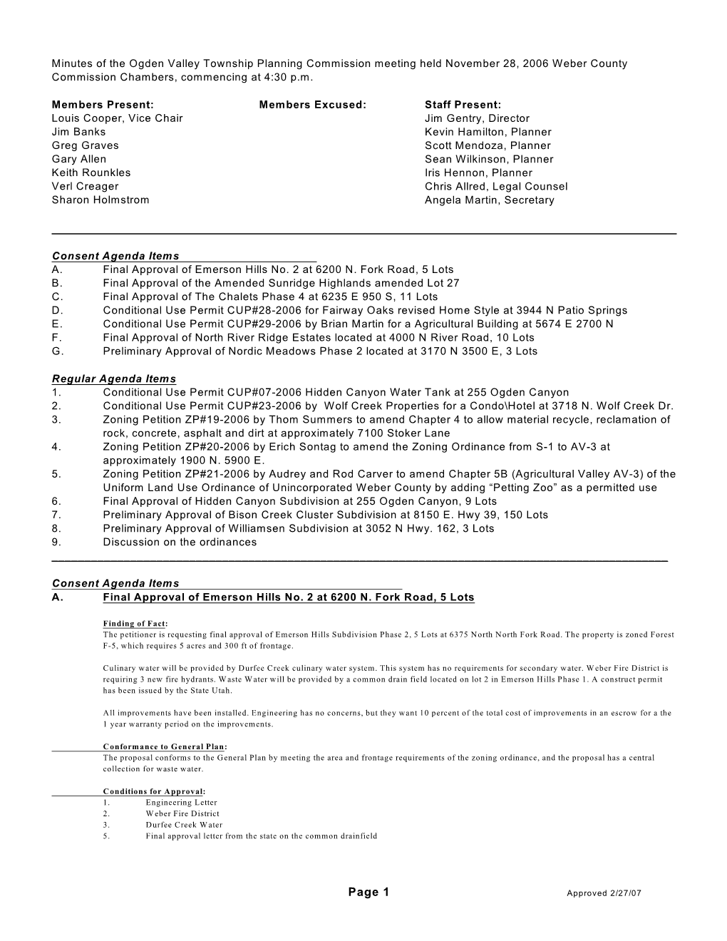 Page 1 Approved 2/27/07 Ogden Valley Township November 28, 2006