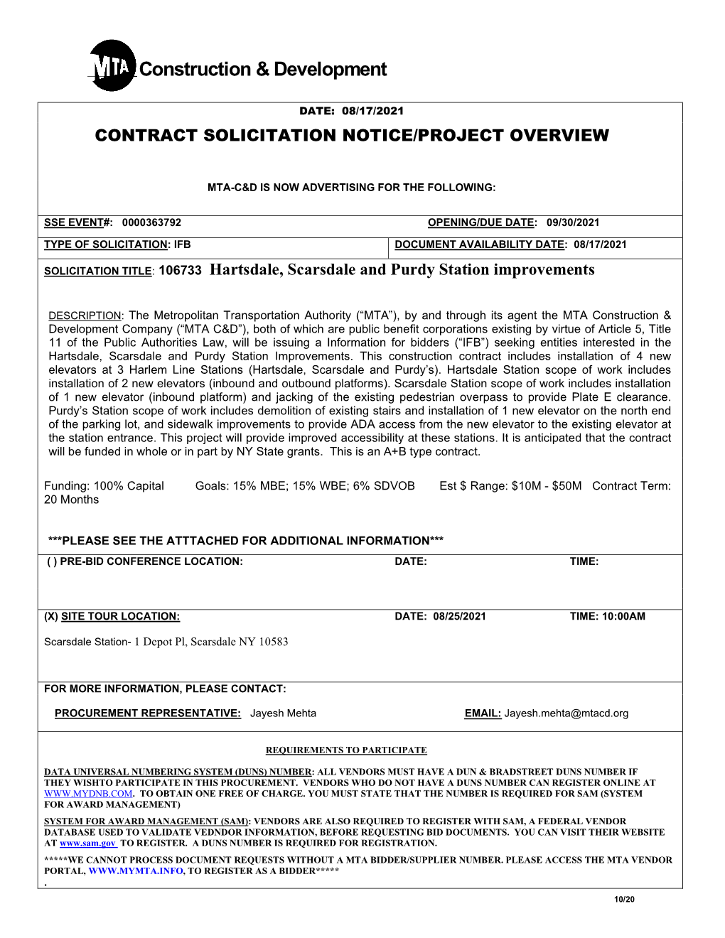 Solicitation Notice/Project Overview