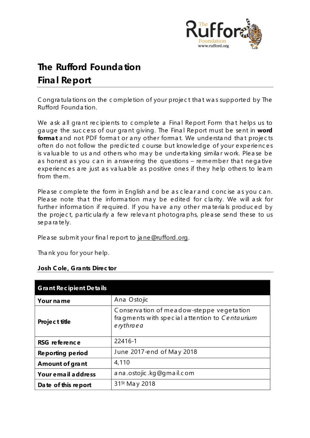 The Rufford Foundation Final Report