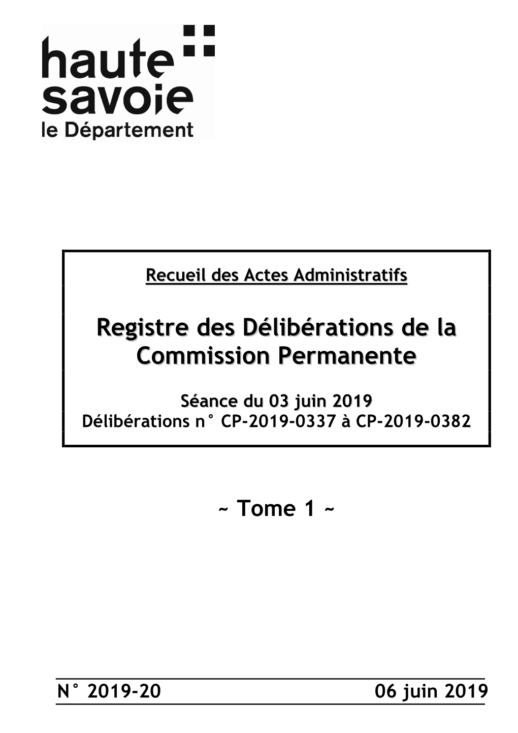 Registre De Délibérations De La Commission Permanente Du 03 Juin