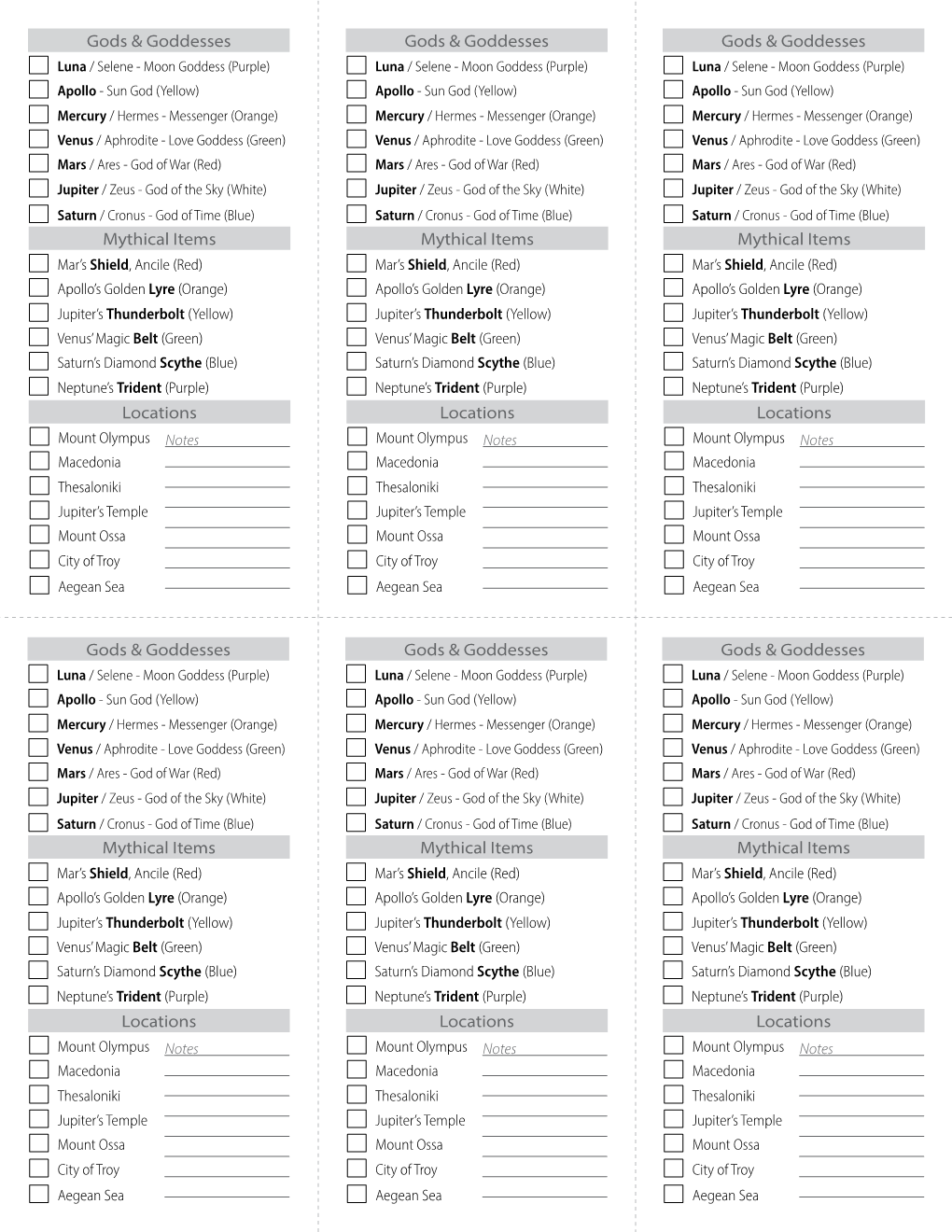 Gods & Goddesses Mythical Items Locations Gods & Goddesses