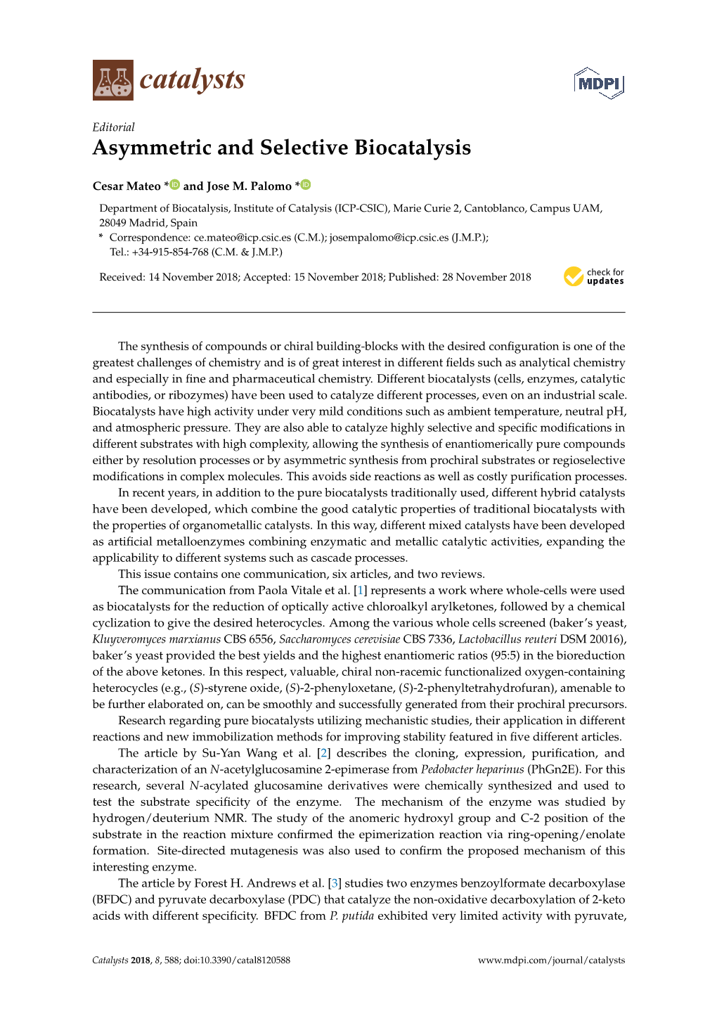 Asymmetric and Selective Biocatalysis