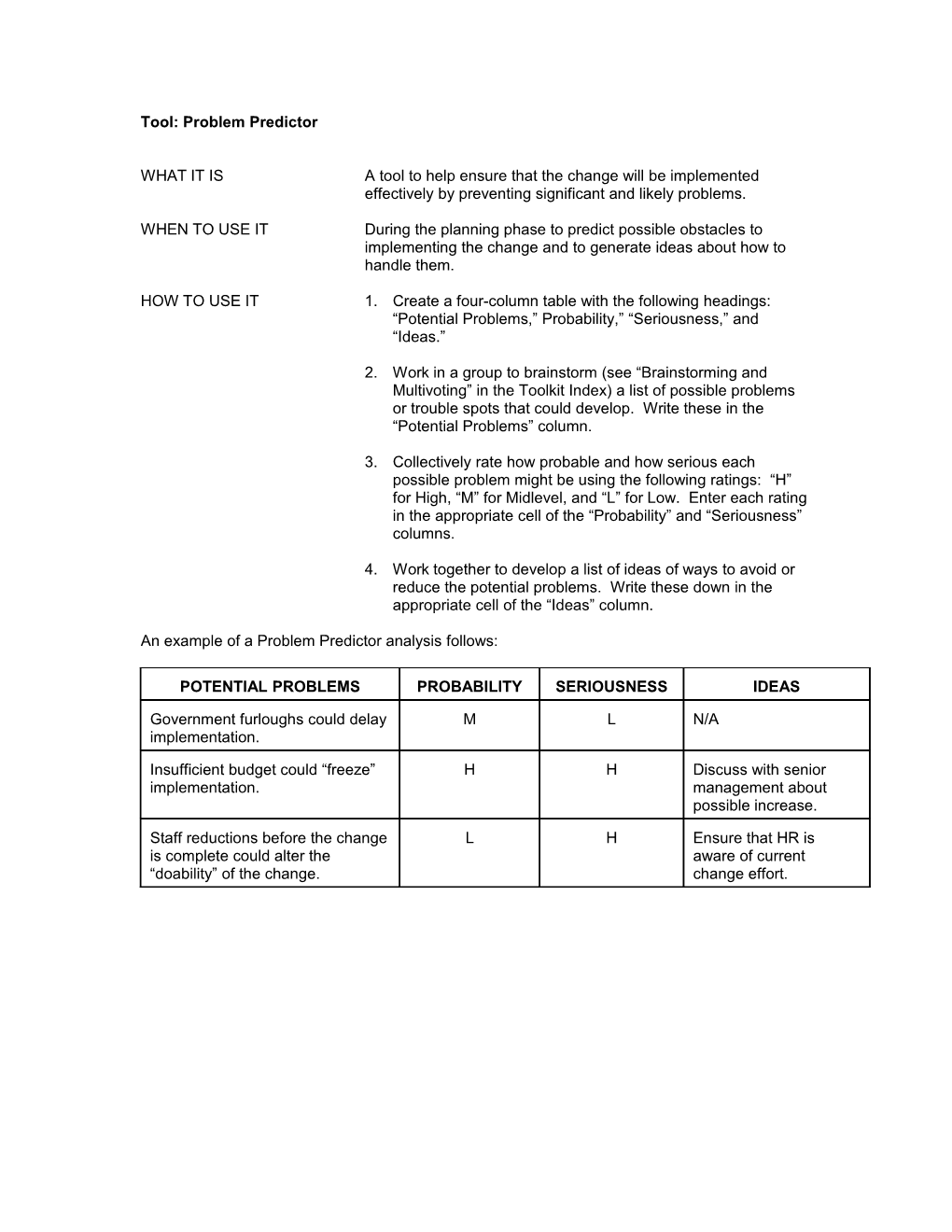 Tool: Problem Predictor