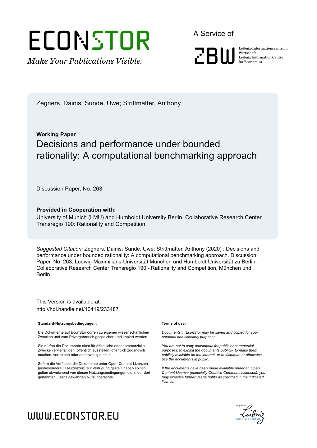 Decisions and Performance Under Bounded Rationality: a Computational Benchmarking Approach