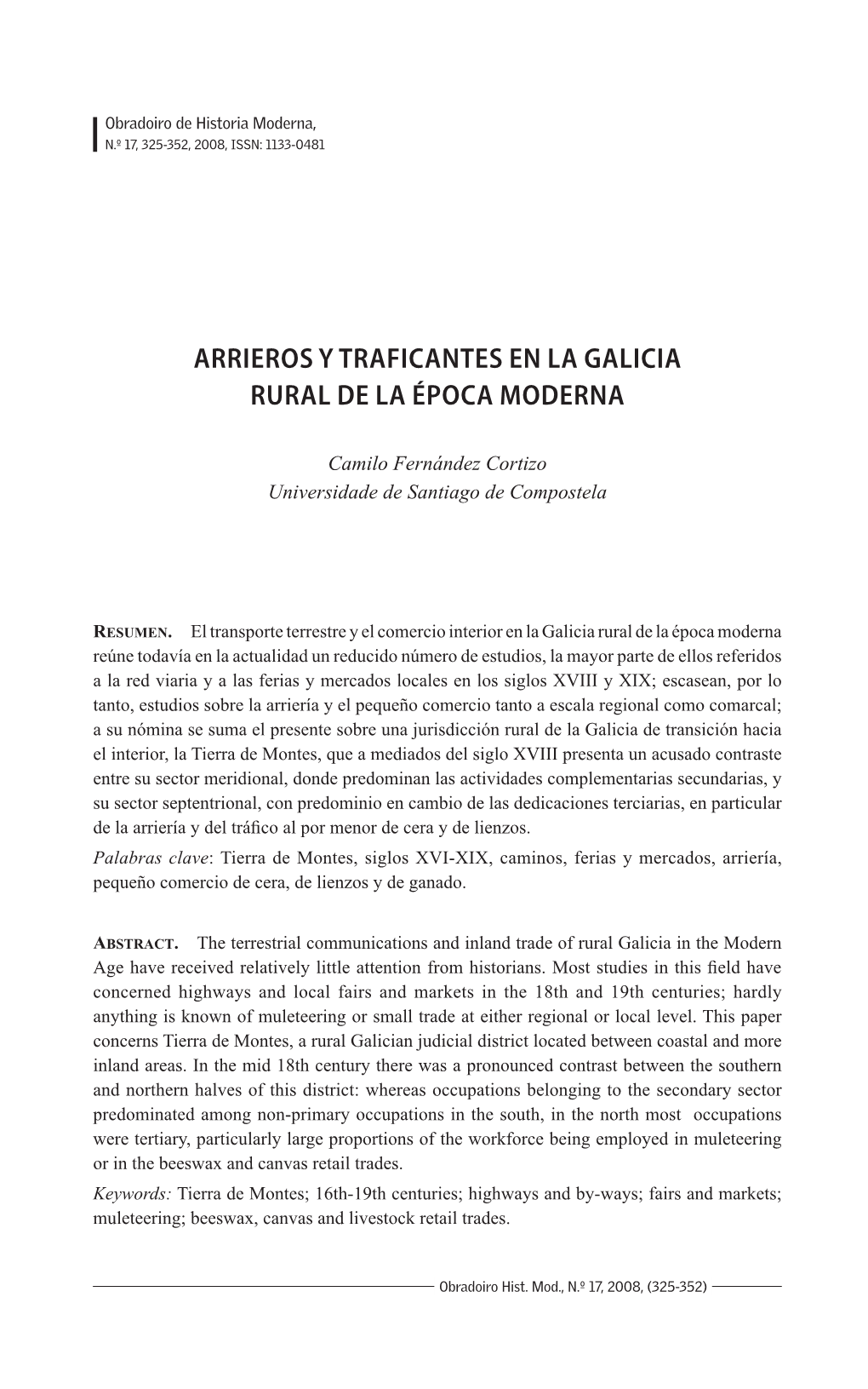 Arrieros Y Traficantes En La Galicia Rural De La Época Moderna