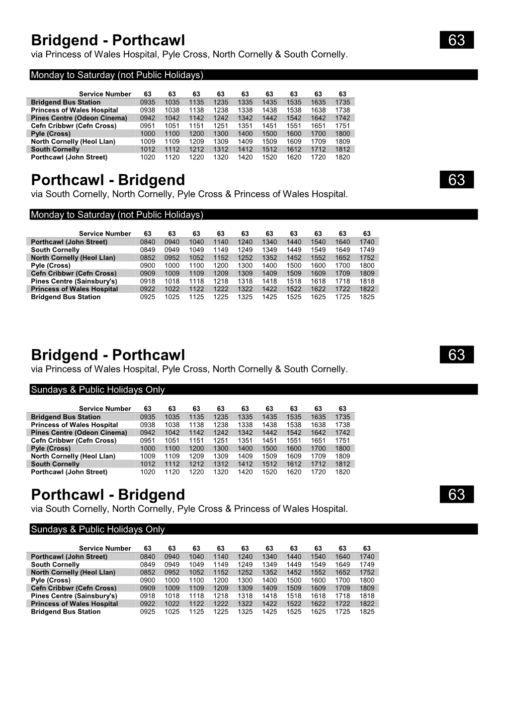 Bridgend Timetables (COVID19).Pdf