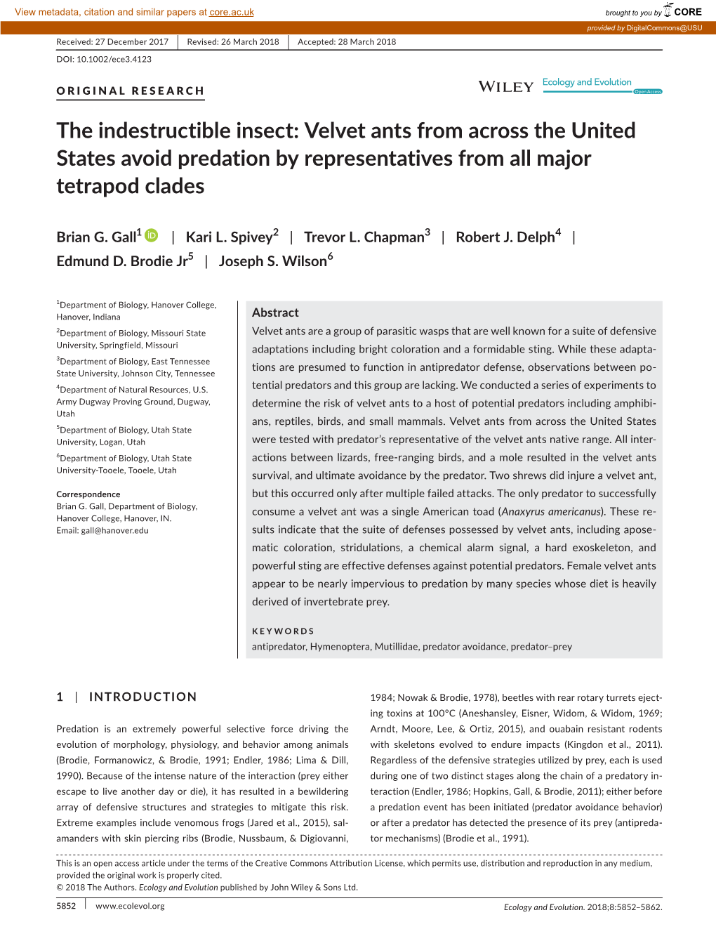 The Indestructible Insect: Velvet Ants from Across the United States Avoid Predation by Representatives from All Major Tetrapod Clades