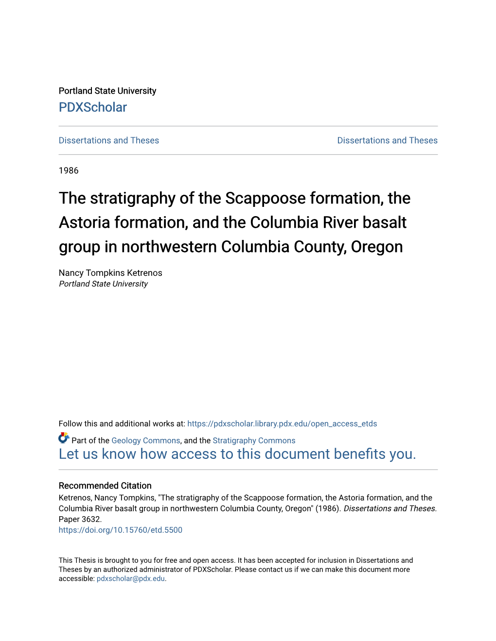 The Stratigraphy of the Scappoose Formation, the Astoria Formation, and the Columbia River Basalt Group in Northwestern Columbia County, Oregon