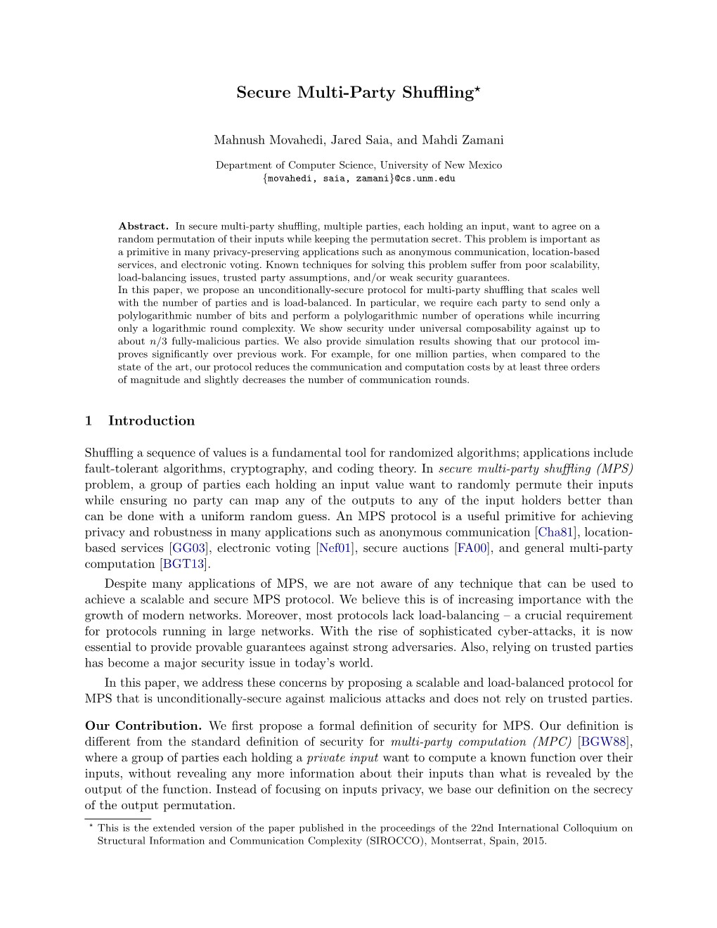 Secure Multi-Party Shuffling