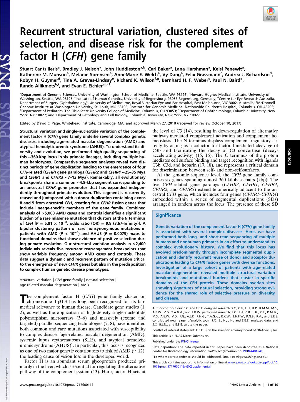 Recurrent Structural Variation, Clustered Sites of Selection, and Disease Risk for the Complement Factor H (CFH) Gene Family