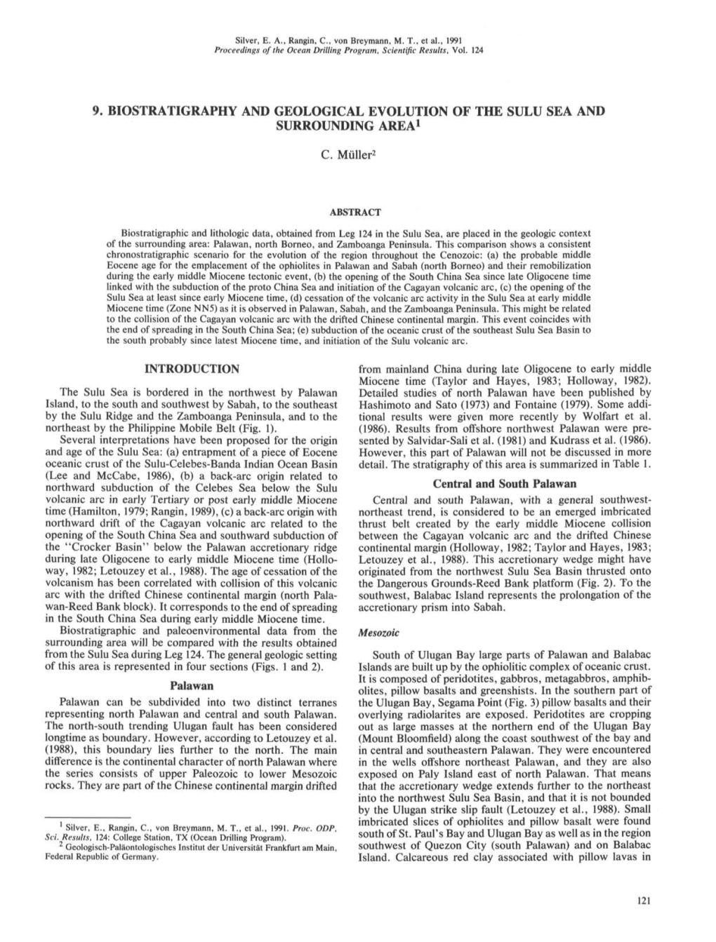 9. Biostratigraphy and Geological Evolution of the Sulu Sea and Surrounding Area1