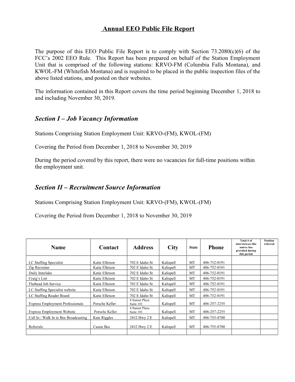 Annual EEO Public File Report