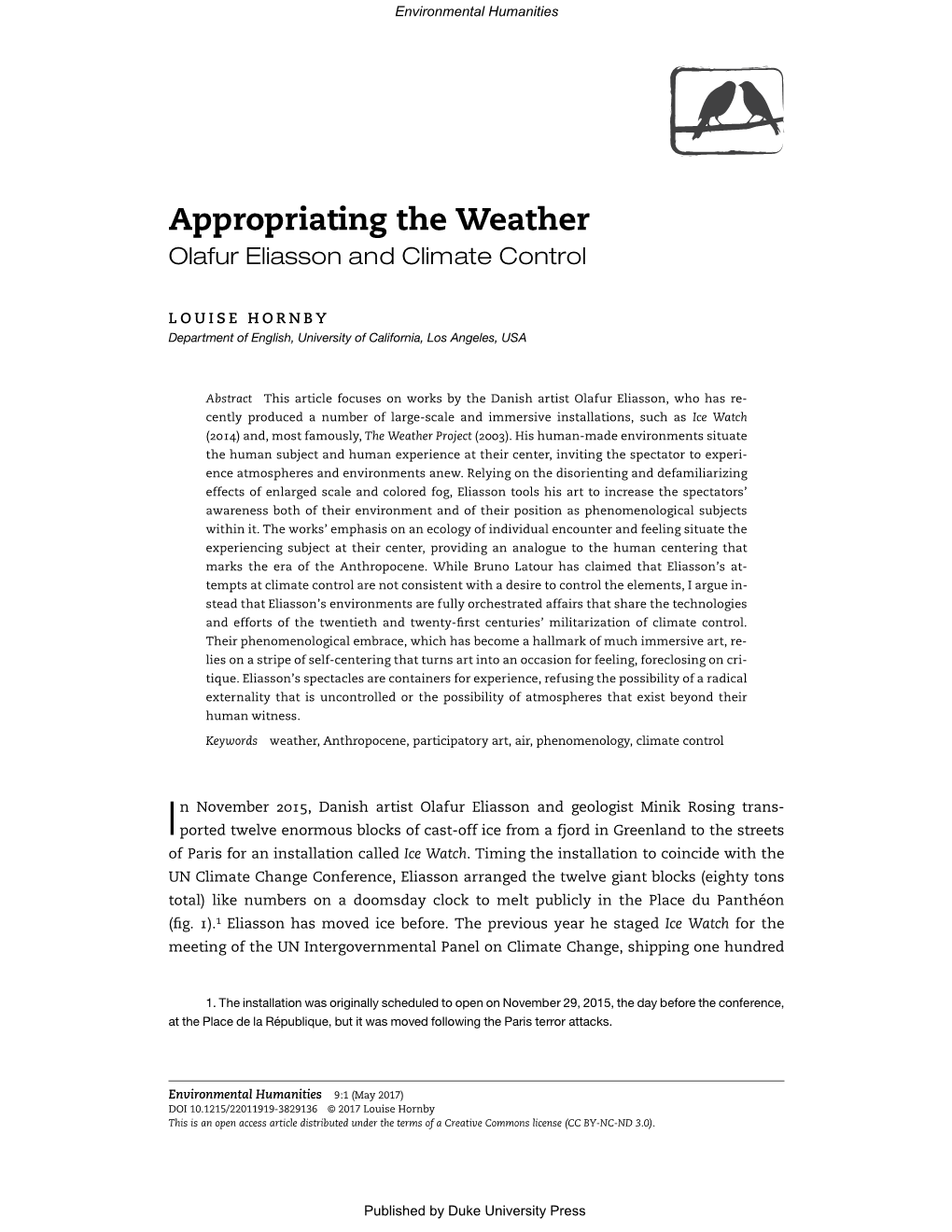 Appropriating the Weather Olafur Eliasson and Climate Control