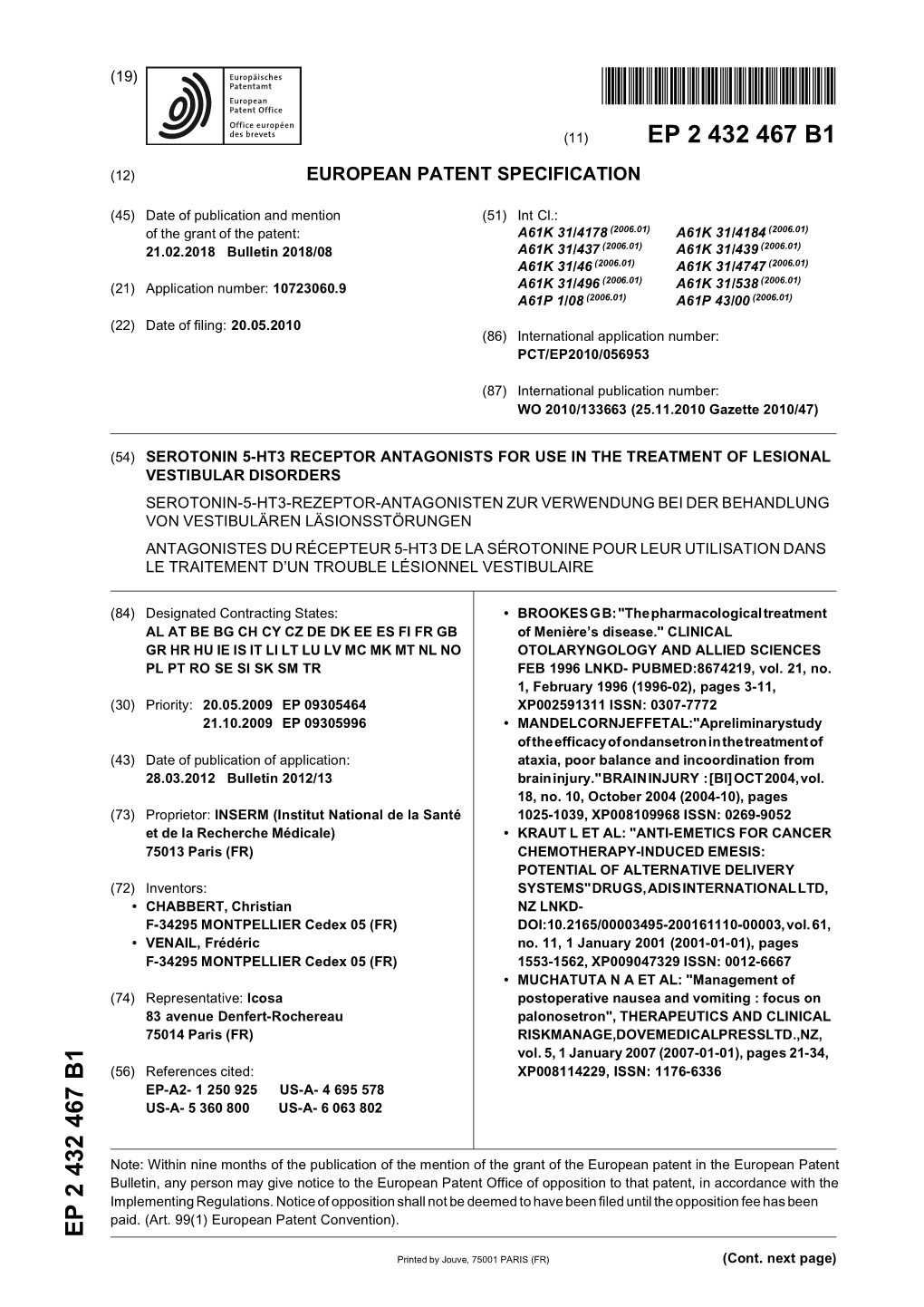 Serotonin 5-Ht3 Receptor Antagonists for Use in The