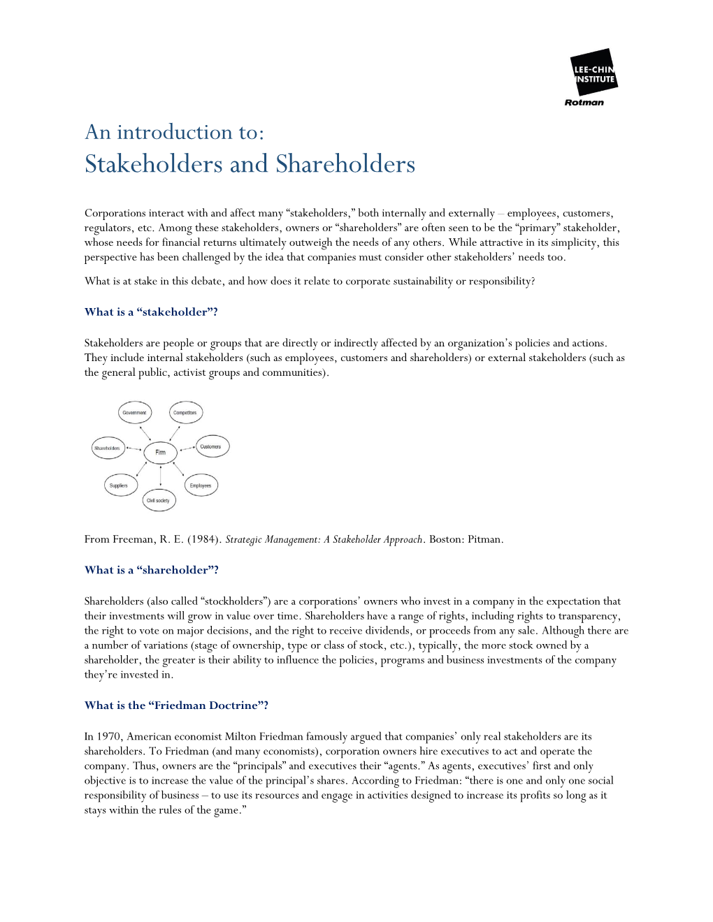 Stakeholders and Shareholders