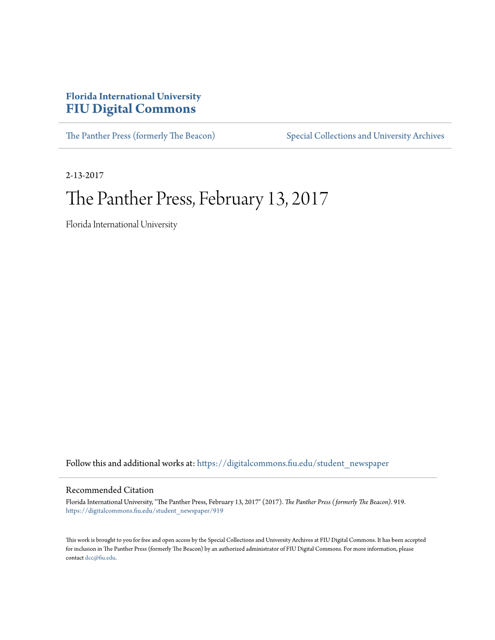 The Panther Press, February 13, 2017