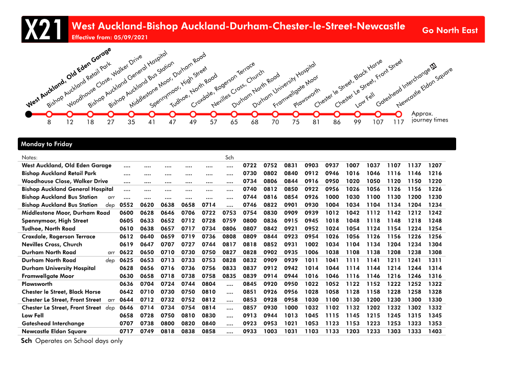 X21 West Auckland-Bishop Auckland-Durham-Chester