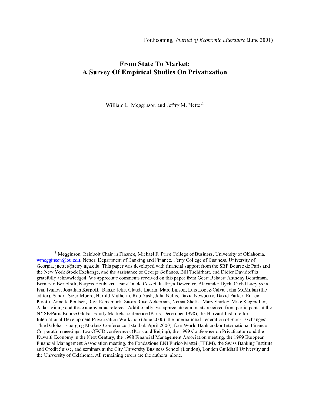 From State to Market: a Survey of Empirical Studies on Privatization