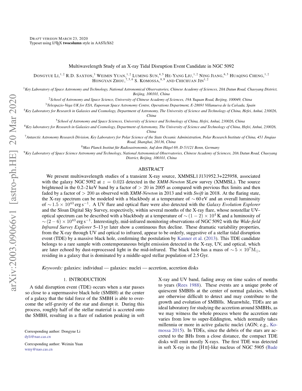 Arxiv:2003.09066V1 [Astro-Ph.HE] 20 Mar 2020