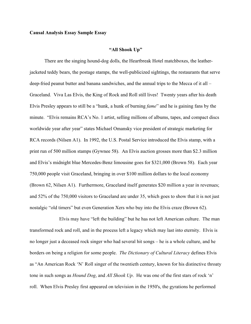 Causal Analysis Essay Sample Essay “All Shook Up” There Are The