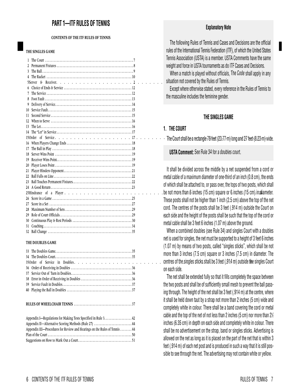 PART 1—ITF RULES of TENNIS Explanatory Note