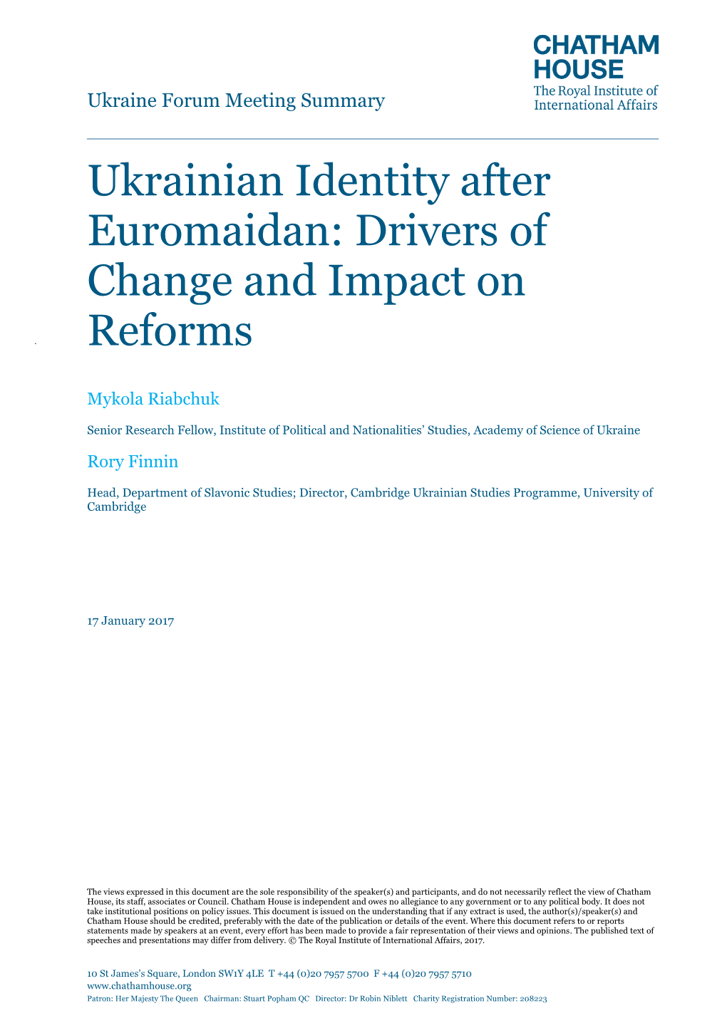 Ukrainian Identity After Euromaidan: Drivers of Change and Impact on Reforms