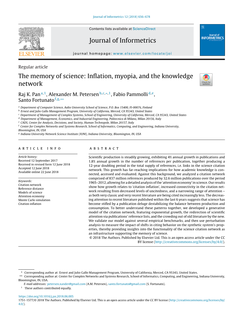 The Memory of Science: Inﬂation, Myopia, and the Knowledge Network