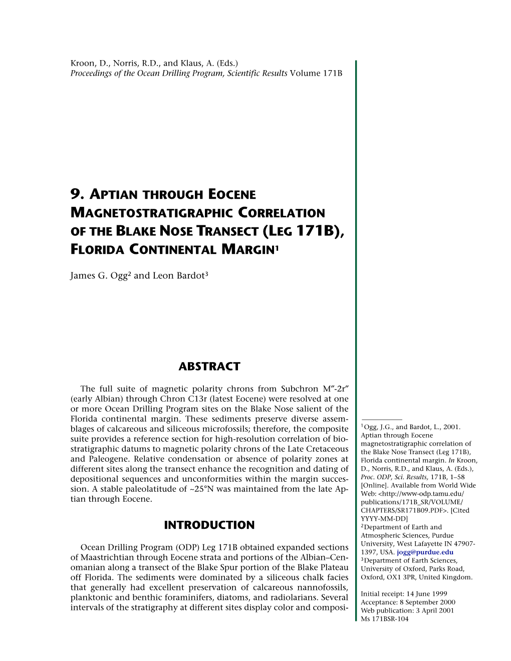 9. Aptian Through Eocene Magnetostratigraphic Correlation of the Blake Nose Transect (Leg 171B), Florida Continental Margin1