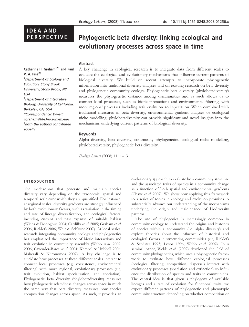 Phylogenetic Beta Diversity: Linking Ecological and Evolutionary Processes Across Space in Time