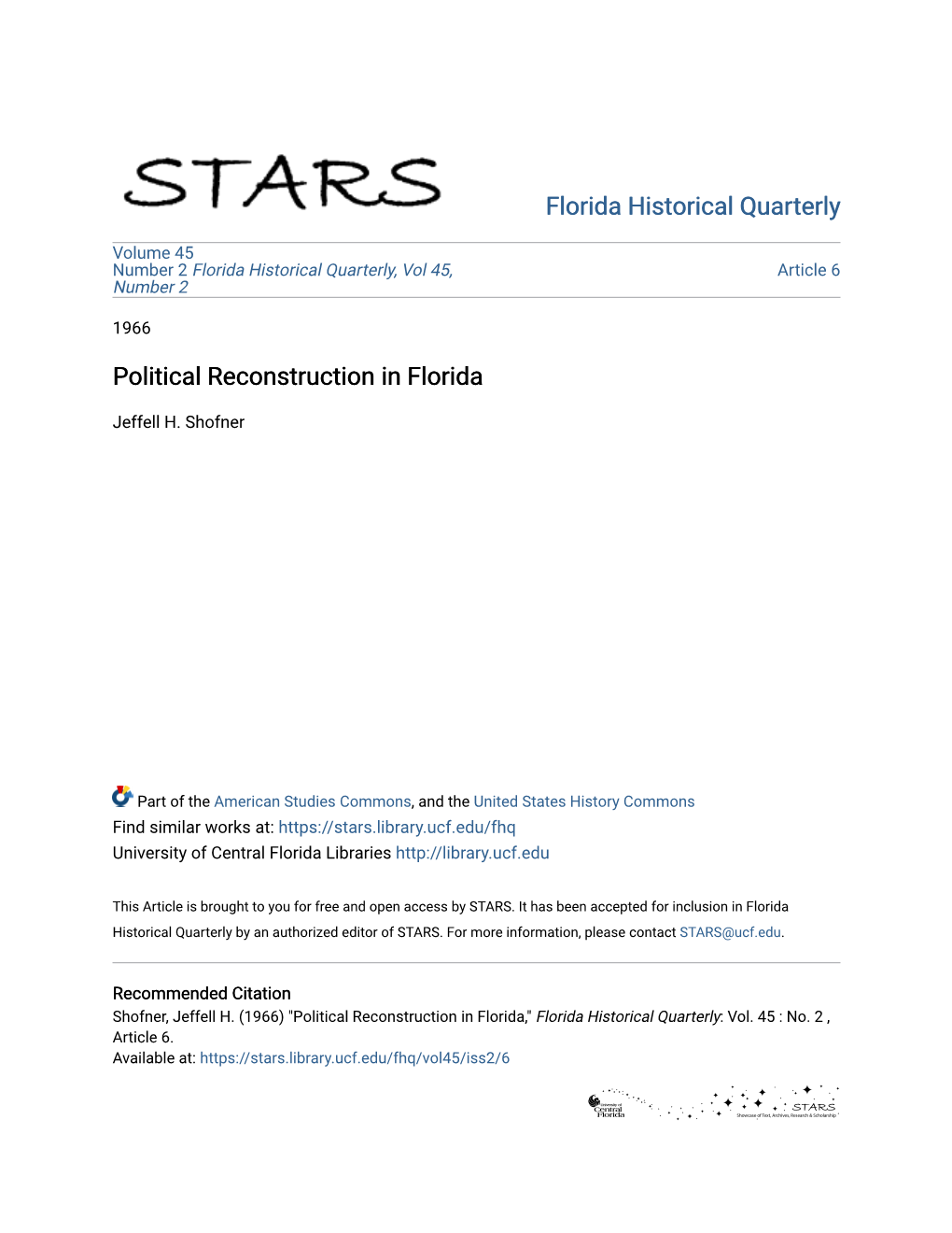 Political Reconstruction in Florida