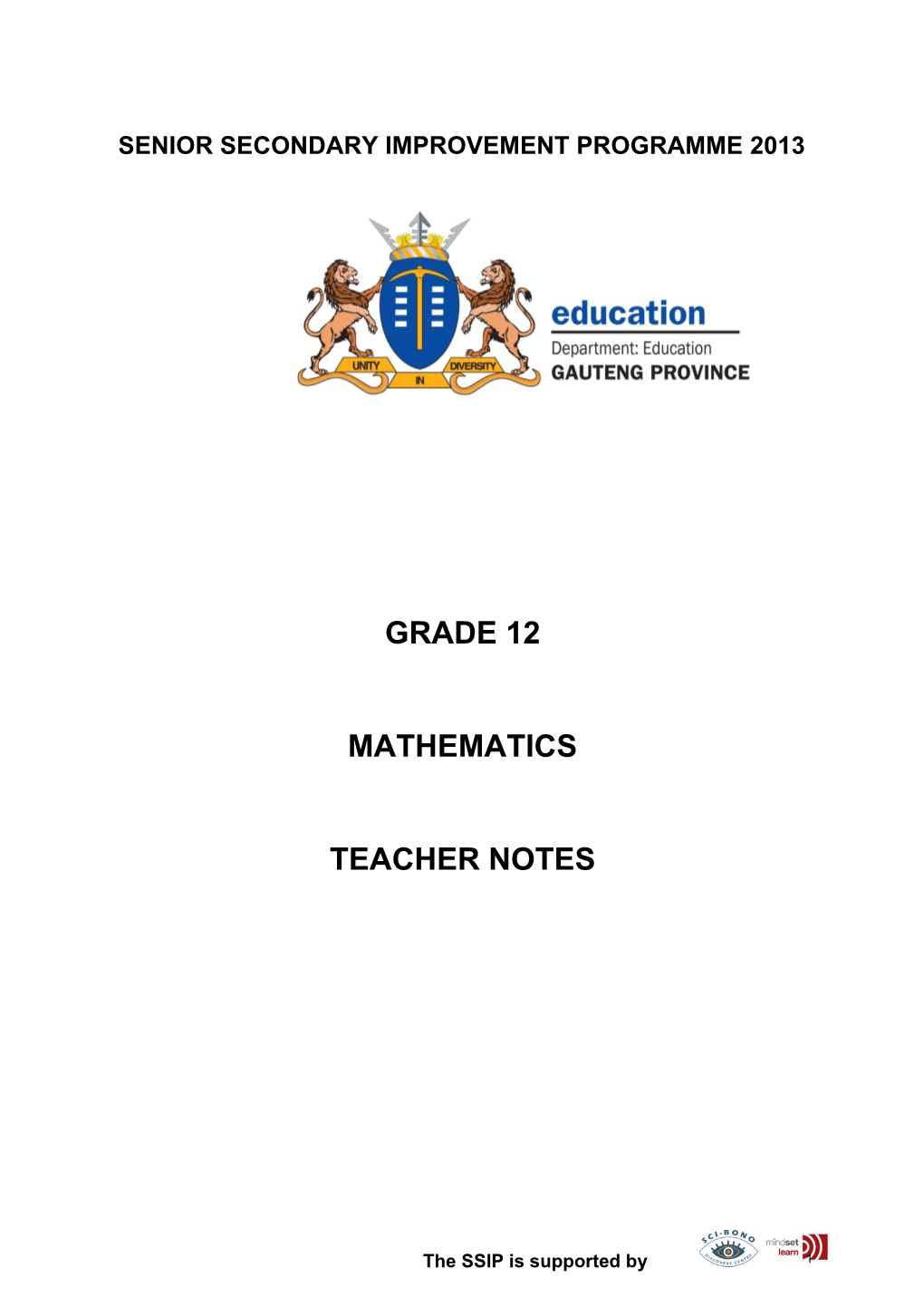 Grade 12 Mathematics Teacher Notes