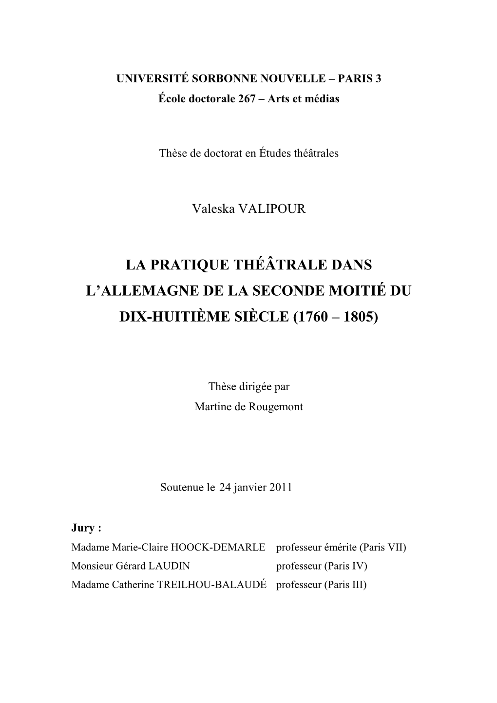 La Pratique Théâtrale Dans L'allemagne De La