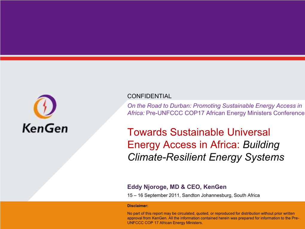 Sustainable Access to Energy in Africa